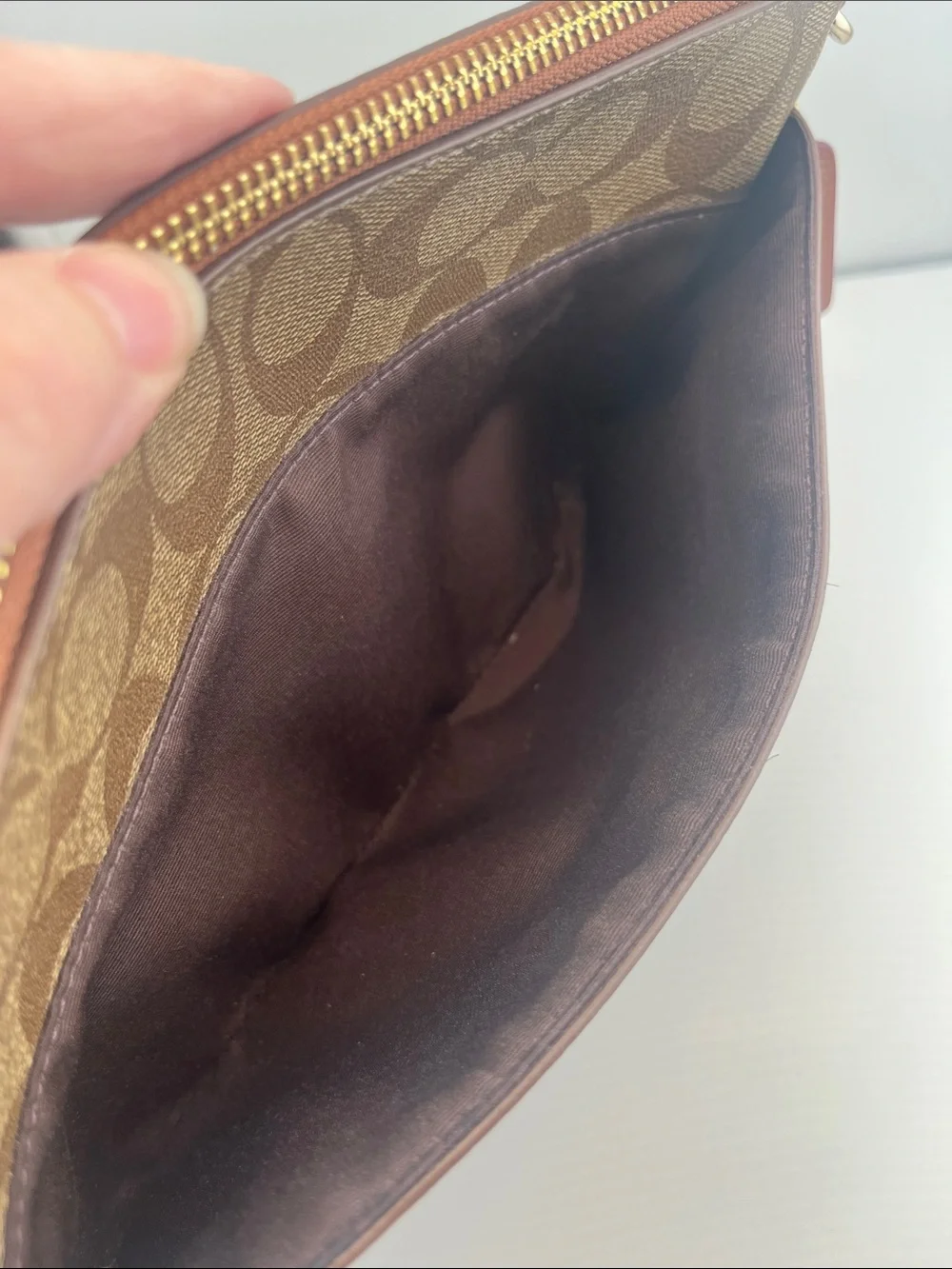 Coach Brown Signature Canvas Crossbody with Leather Trim